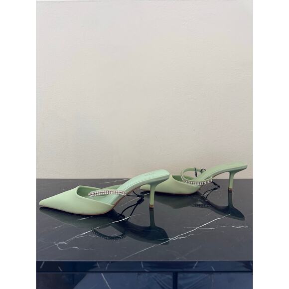 Zara Pistachio Pastel Pointed-toe Mule Kitten Heels - Picture 6 of 14